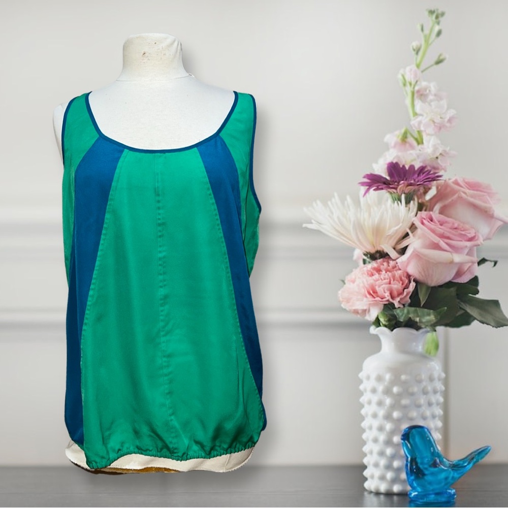 Thakoon green & blue summer top 100% polyester XL